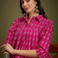 InWeave Fuchsia Ikkat Kantha Collar Flared Dress - Swadesiicart