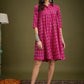 InWeave Fuchsia Ikkat Kantha Collar Flared Dress - Swadesiicart