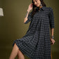 InWeave Black Ikkat Kantha Collar Flared Dress - Swadesiicart
