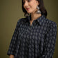 InWeave Black Ikkat Kantha Collar Flared Dress - Swadesiicart