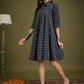 InWeave Black Ikkat Kantha Collar Flared Dress - Swadesiicart