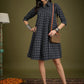 InWeave Black Ikkat Kantha Collar Flared Dress - Swadesiicart