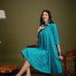 InWeave Cyan Blue Ikkat Kantha Collar Flared Dress - Swadesiicart