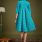 InWeave Cyan Blue Ikkat Kantha Collar Flared Dress - Swadesiicart