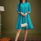InWeave Cyan Blue Ikkat Kantha Collar Flared Dress - Swadesiicart