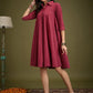 InWeave Maroon Kantha Collar Flared Dress - Swadesiicart