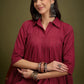 InWeave Maroon Kantha Collar Flared Dress - Swadesiicart
