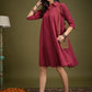InWeave Maroon Kantha Collar Flared Dress - Swadesiicart