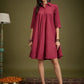 InWeave Maroon Kantha Collar Flared Dress - Swadesiicart