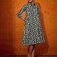 InWeave Black White Leaf Print Flared Dress - Swadesiicart