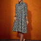 InWeave Black White Leaf Print Flared Dress - Swadesiicart