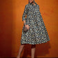 InWeave Black White Leaf Print Flared Dress - Swadesiicart