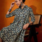 InWeave Black White Leaf Print Flared Dress - Swadesiicart
