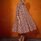 InWeave Maroon Yellow Blue Leaf Print Flared Dress - Swadesiicart