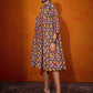 InWeave Maroon Yellow Blue Leaf Print Flared Dress - Swadesiicart