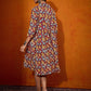 InWeave Maroon Yellow Blue Leaf Print Flared Dress - Swadesiicart