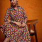 InWeave Maroon Yellow Blue Leaf Print Flared Dress - Swadesiicart