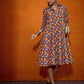 InWeave Maroon Yellow Blue Leaf Print Flared Dress - Swadesiicart