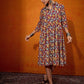 InWeave Maroon Yellow Blue Leaf Print Flared Dress - Swadesiicart