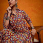 InWeave Maroon Yellow Blue Leaf Print Flared Dress - Swadesiicart