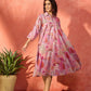 InWeave Dull Pink Window Floral Flared Collar Dress - Swadesiicart