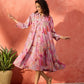 InWeave Dull Pink Window Floral Flared Collar Dress - Swadesiicart