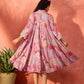 InWeave Dull Pink Window Floral Flared Collar Dress - Swadesiicart
