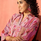 InWeave Dull Pink Window Floral Flared Collar Dress - Swadesiicart