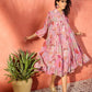 InWeave Dull Pink Window Floral Flared Collar Dress - Swadesiicart