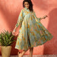 InWeave Pear Green Window Floral Flared Collar Dress - Swadesiicart