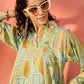 InWeave Pear Green Window Floral Flared Collar Dress - Swadesiicart