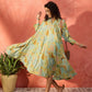 InWeave Pear Green Window Floral Flared Collar Dress - Swadesiicart