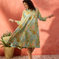 InWeave Pear Green Window Floral Flared Collar Dress - Swadesiicart