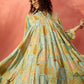 InWeave Pear Green Window Floral Flared Collar Dress - Swadesiicart