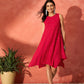 InWeave Red Mirror Work Round Neck W/S Dress - Swadesiicart