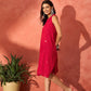 InWeave Red Mirror Work Round Neck W/S Dress - Swadesiicart