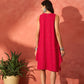 InWeave Red Mirror Work Round Neck W/S Dress - Swadesiicart