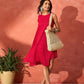 InWeave Red Mirror Work Round Neck W/S Dress - Swadesiicart