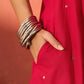 InWeave Red Mirror Work Round Neck W/S Dress - Swadesiicart