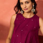InWeave Wine Mirror Work Round Neck W/S Dress - Swadesiicart