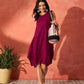 InWeave Wine Mirror Work Round Neck W/S Dress - Swadesiicart