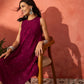 InWeave Wine Mirror Work Round Neck W/S Dress - Swadesiicart