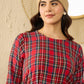 InWeave Red Green Check Dress - Swadesiicart