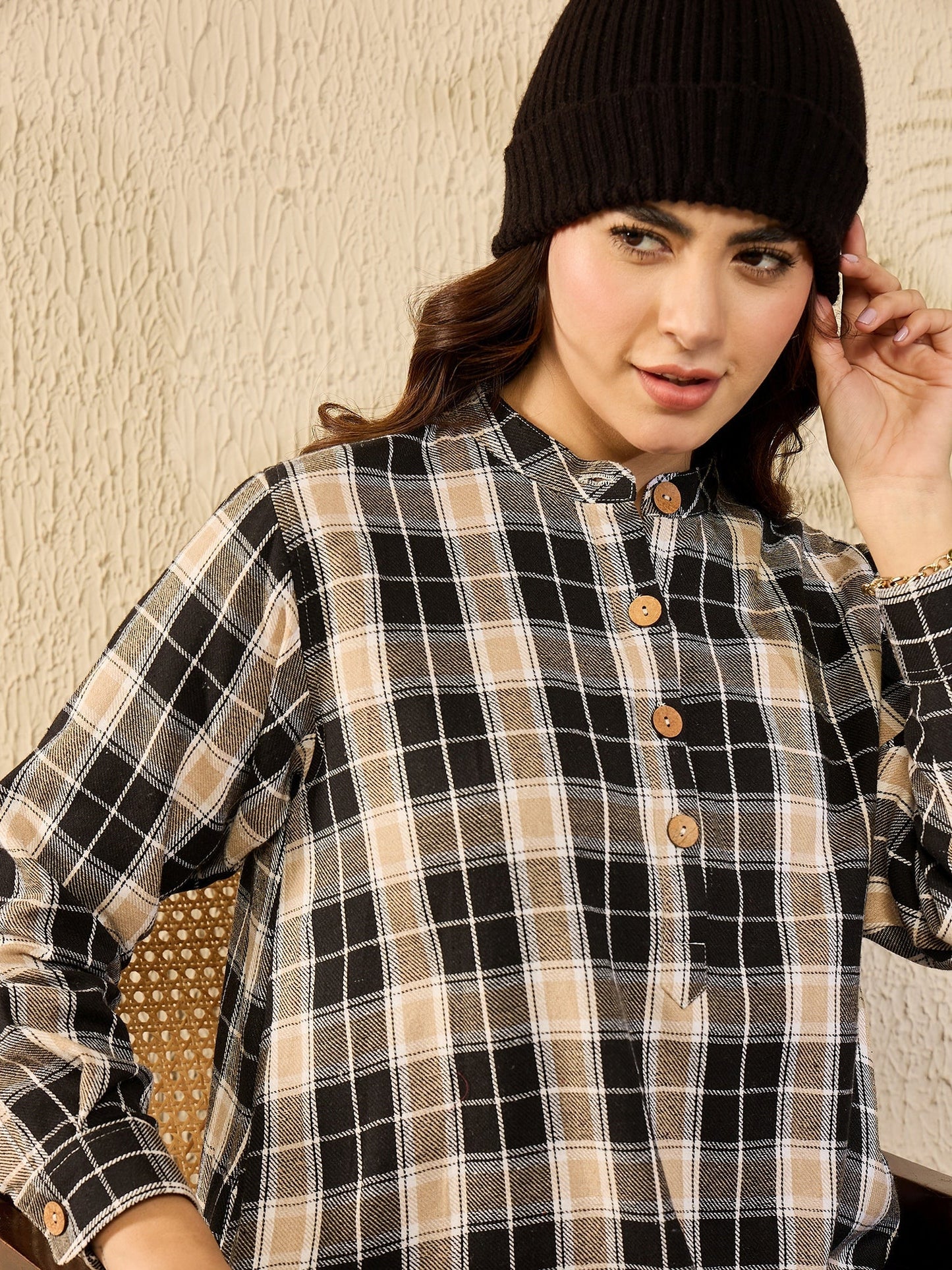 InWeave Black Beige Check Dress - Swadesiicart