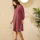 InWeave Red Green Check Mandarin Button Neck Dress - Swadesiicart