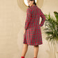InWeave Red Green Check Mandarin Button Neck Dress - Swadesiicart