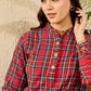 InWeave Red Green Check Mandarin Button Neck Dress - Swadesiicart