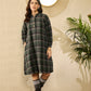 InWeave Green Black Check Mandarin Button Neck Dress - Swadesiicart