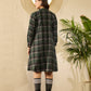InWeave Green Black Check Mandarin Button Neck Dress - Swadesiicart