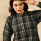 InWeave Green Black Check Mandarin Button Neck Dress - Swadesiicart